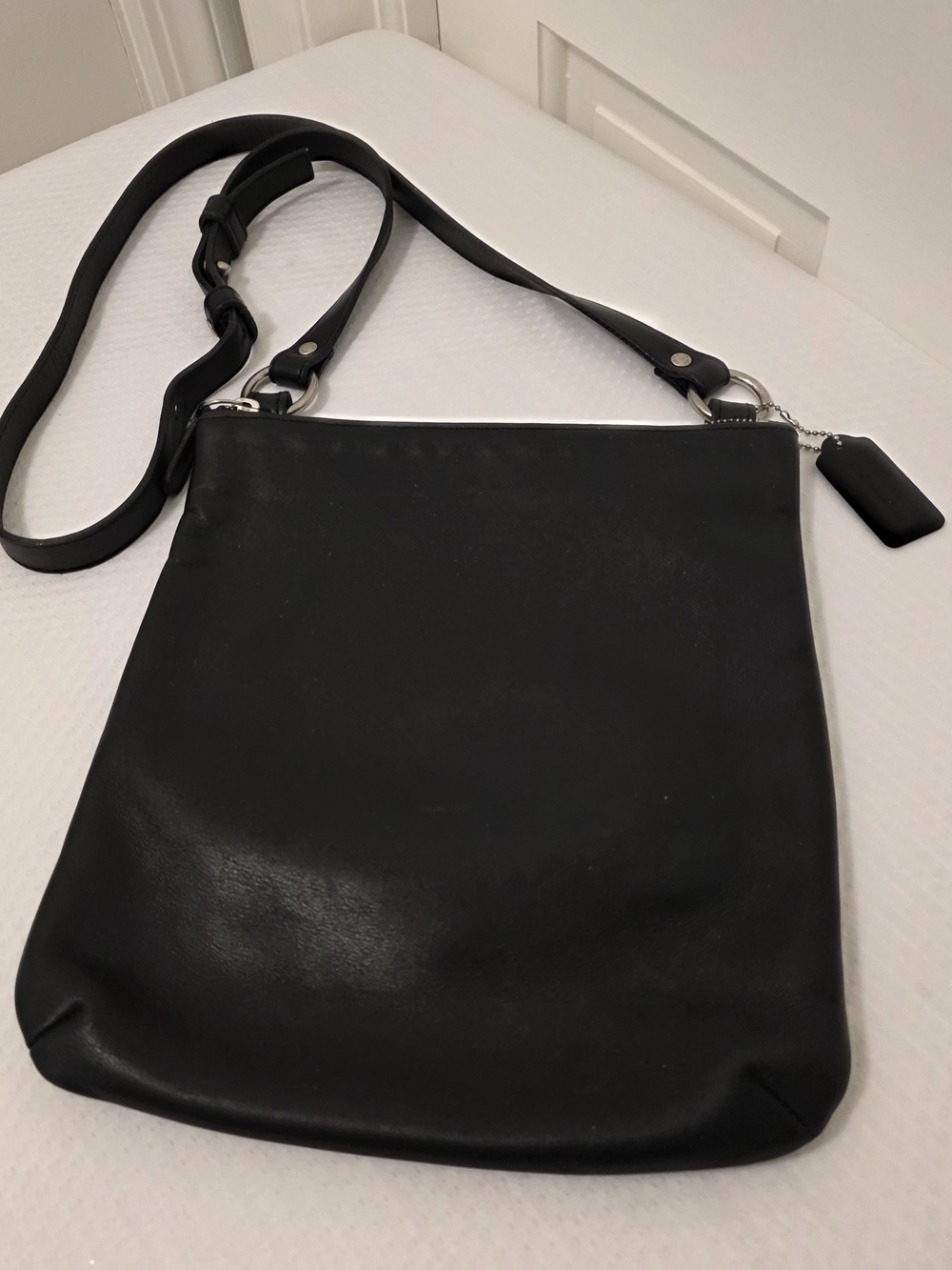 Vintage Coach Black Leather Slim Crossbody Bag Coach No. EOC-9457, Classic Slim